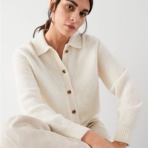 And & Other Stories Alpaca Wool Blend Collared Cardigan in Cream - Size Large